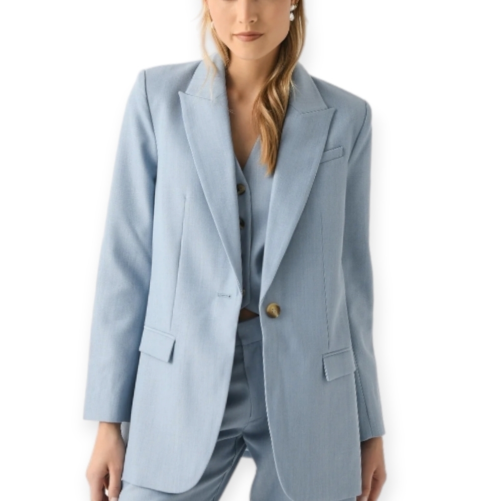 St Agni Slate Blue Wool Blend formal  wedding guest blazer Medium NWT Minimalist